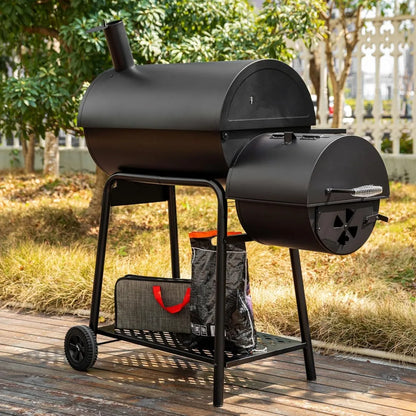 Offset Smoker Charcoal Grill with Cover Large Capacity BBQ Meat Smoker
