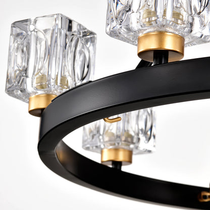 Matte Black + Gold Wagon Wheel Chandelier