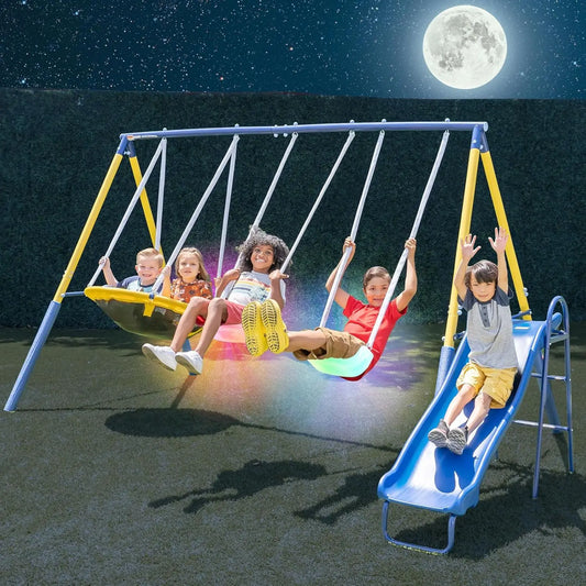 Outdoor Kids Swing Set with LED Swings