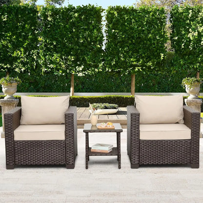 Outdoor Furniture Club Chair 3 Pieces Patio Single Sofa Chairs and Glass End Table Outdoor Chairs Set of 2 and SideTable with A
