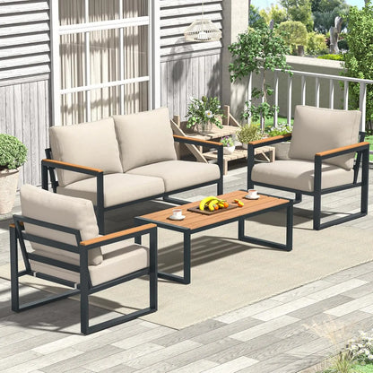 4 Pieces Outdoor Patio Furniture with Coffee Table Set