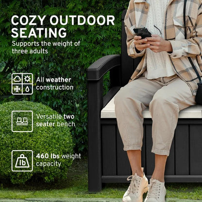 2 Seat Outdoor Storage Bench with Rain Cover - 60 Gallon Capacity