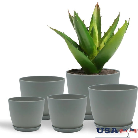 Stackable Plastic Plant Pots with Drainage Set of 5