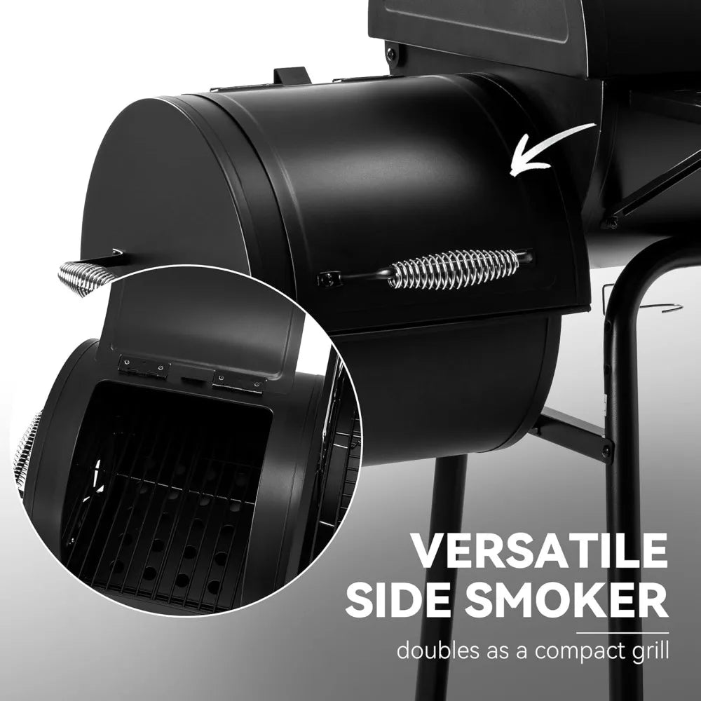 Offset Smoker Charcoal Grill with Cover Large Capacity BBQ Meat Smoker