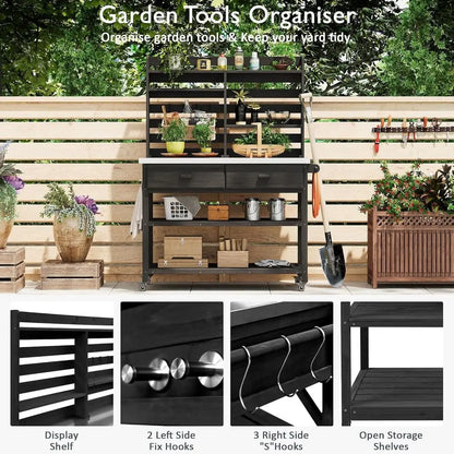Heavy-Duty 64 Outdoor Potting Bench with Lockable Wheels
