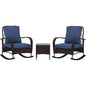 3 Piece Wicker Patio Set with Rattan Rocking Chairs Coffee Table and Cushions