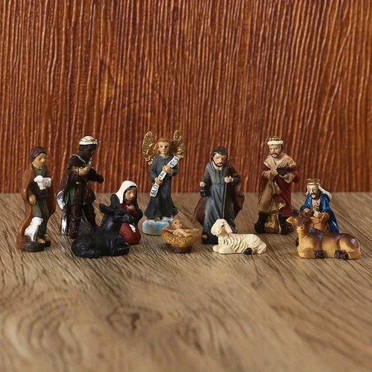 11pcs Mini Colorful Nativity Scene Set - Hand-Painted Resin Holy Family Figurines for Christmas Decor, Perfect Xmas Gift