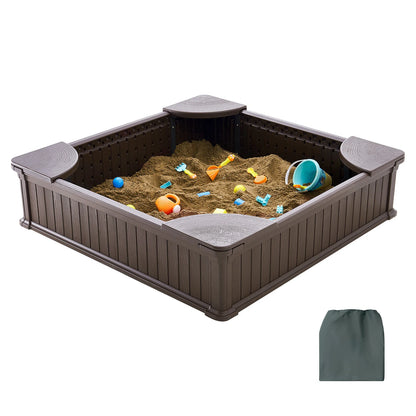 Sandbox with Cover, 4 Corner Seating and Bottom Liner