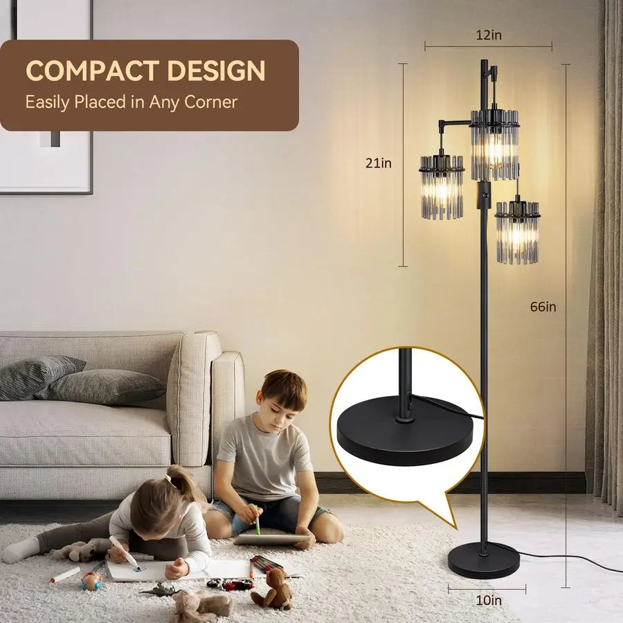 Dimmable Glass Tree Standing Tall Lamps with 3 Elegant Teardrop Cage