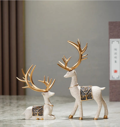 2Pcs/Set Resin Deer Figurine Elk Statue