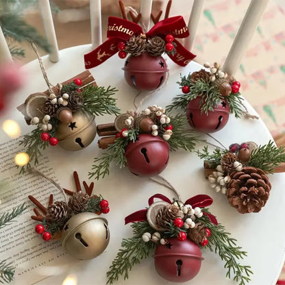 Christmas Bell Antlers Bow Pinecone Bell