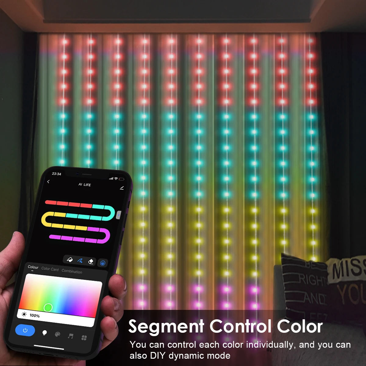 Tuya Smart WIFI/Bluetooth Colorful Curtain LED String Light