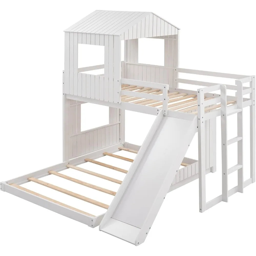 Twin Size Bunk Bed with Slide, Loft Bed Design, Playhouse