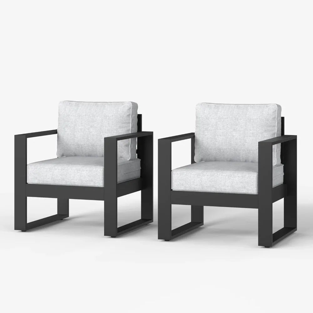 , Metal Modern Armchair Set of 2 with Washable Thick Cushions