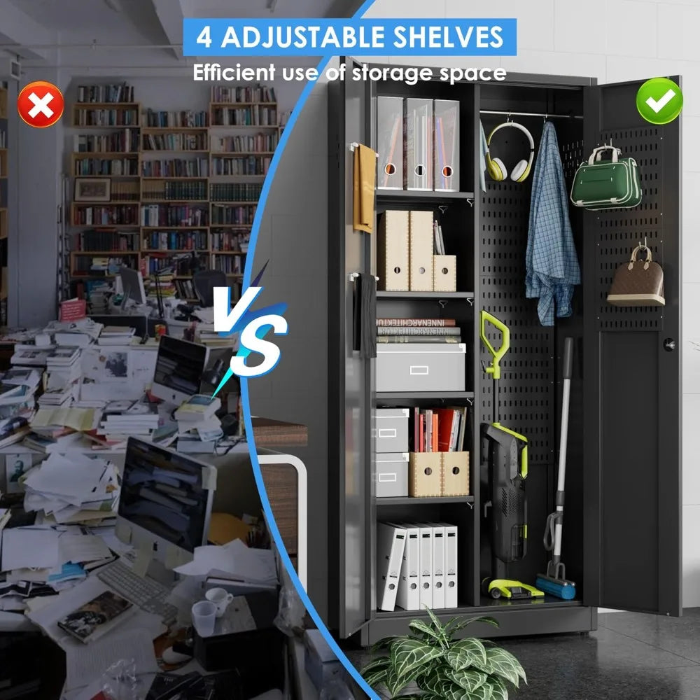 71.41" H Broom Closet Storage Cabinet with Towel Hangers