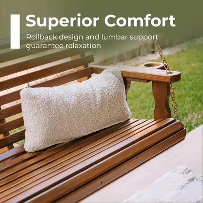 6FT Porch Swing, 700LB Capacity, Cup Holders, Treated Pine, USA Made