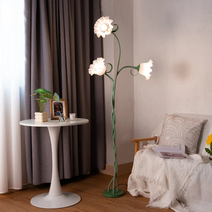 Retro 3-Head Flower Floor Lamp, Contains Bulb, 3-Color Dimmable, with Flexible Neck Shaft