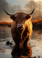 Scottish Highland Cow Floral Portrait Canvas Wall Art