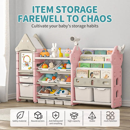 Kids Toy Organizer with 14 Bins, Pull-Out Drawers, Bookshelf