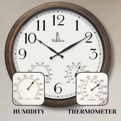 Outdoor Clocks for Patio Large Waterproof with Thermometer - 24 inch