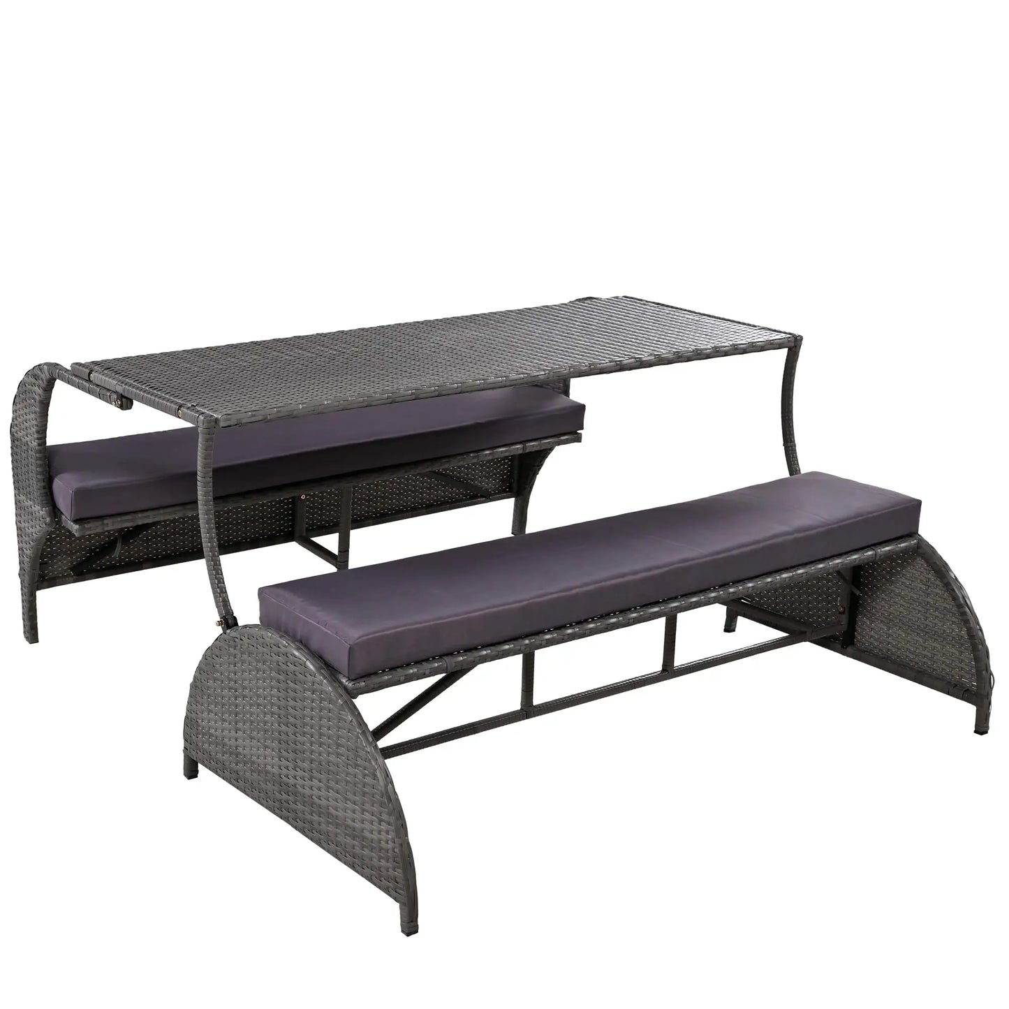 Outdoor Rattan Loveseat Convertible Picnic Upholstered Bench