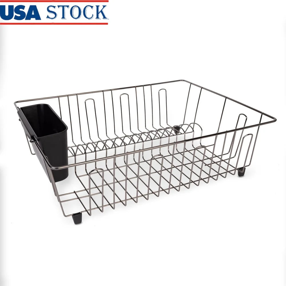 Large Wire Dish Drying Rack with Cutlery Cup