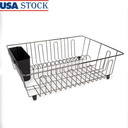 Large Wire Dish Drying Rack with Cutlery Cup
