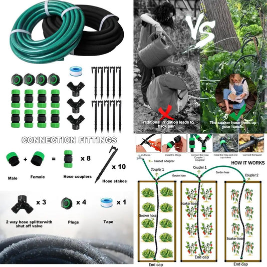 Flexible 75-Foot Soaker Hose System with 50-Foot Garden Hose