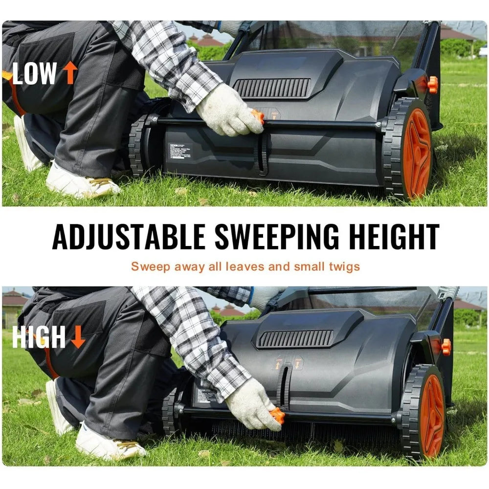 21-Inch Heavy-Duty Steel Lawn Sweeper with Adjustable Brush, 3.5 Cubic Foot Bag, and Rubber Wheels