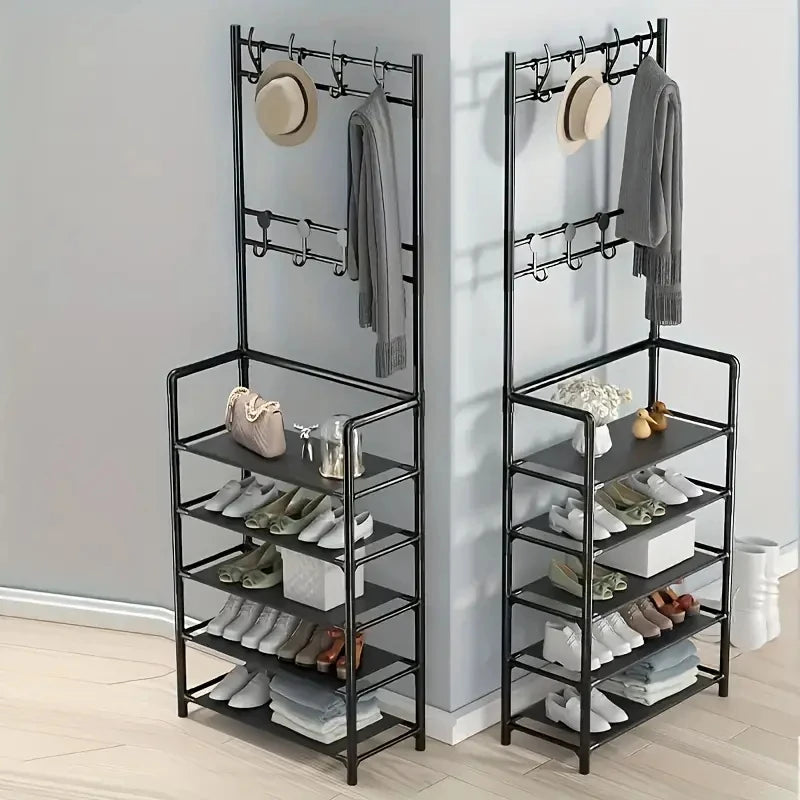 A clothes hanger and shoe rack