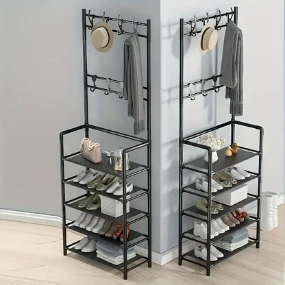 A clothes hanger and shoe rack