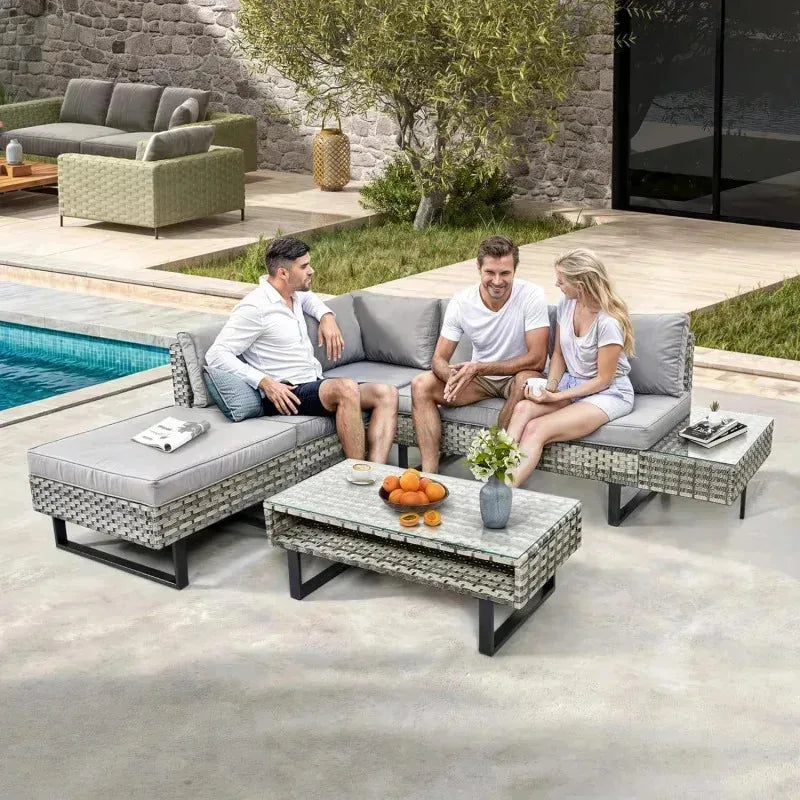 L-Shaped Sofa Conversation Set with Coffee Table &Cushion