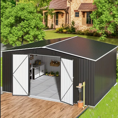 10x10~12x18FT Outdoor Metal Storage Heavy-Duty Frame Shed