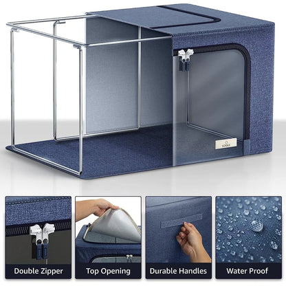 Stackable Foldable Storage Bins with Metal Frame