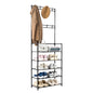 Entryway Coat Rack, Shoe Rack, with 4-Tier Storage Shelves and 8 Double Hooks