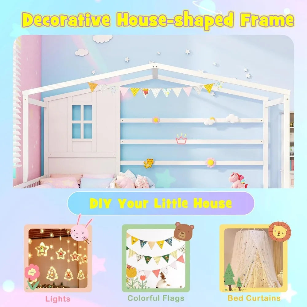 L Shaped Twin Beds for Kids Double, Wooden, Fence & Slats