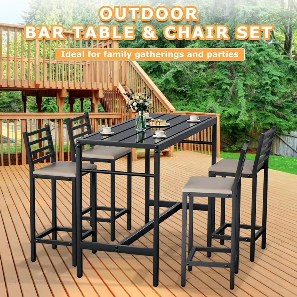 5-Piece Outdoor Patio Bar Set with 54.7 Rectangular High-Top Table and 4 Cushioned Bar Stools