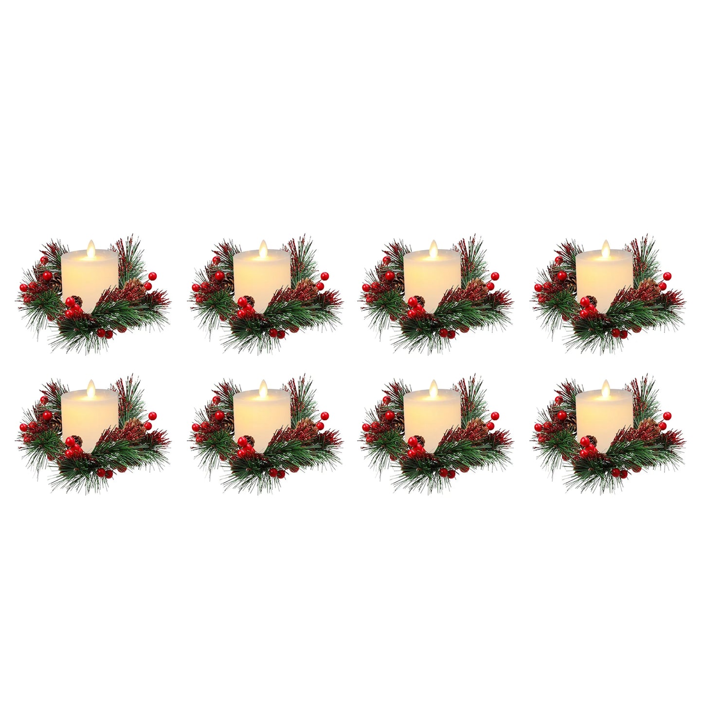 Elegant Christmas Candle Ring with Soft LED Glow and Glass Cup