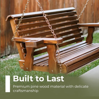 6FT Porch Swing, 700LB Capacity, Cup Holders, Treated Pine, USA Made