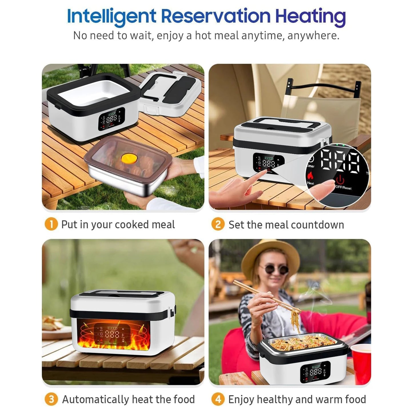 Rechargeable Timer Automatic Heating Lunch Box