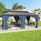 12'x16' Hardtop Gazebo Galvanized Steel Metal Double Roof Gazebo with Curtains and Netting