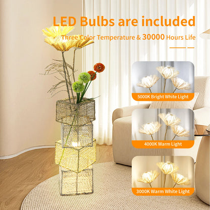 Modern Rattan Floor Lamp Dimmable