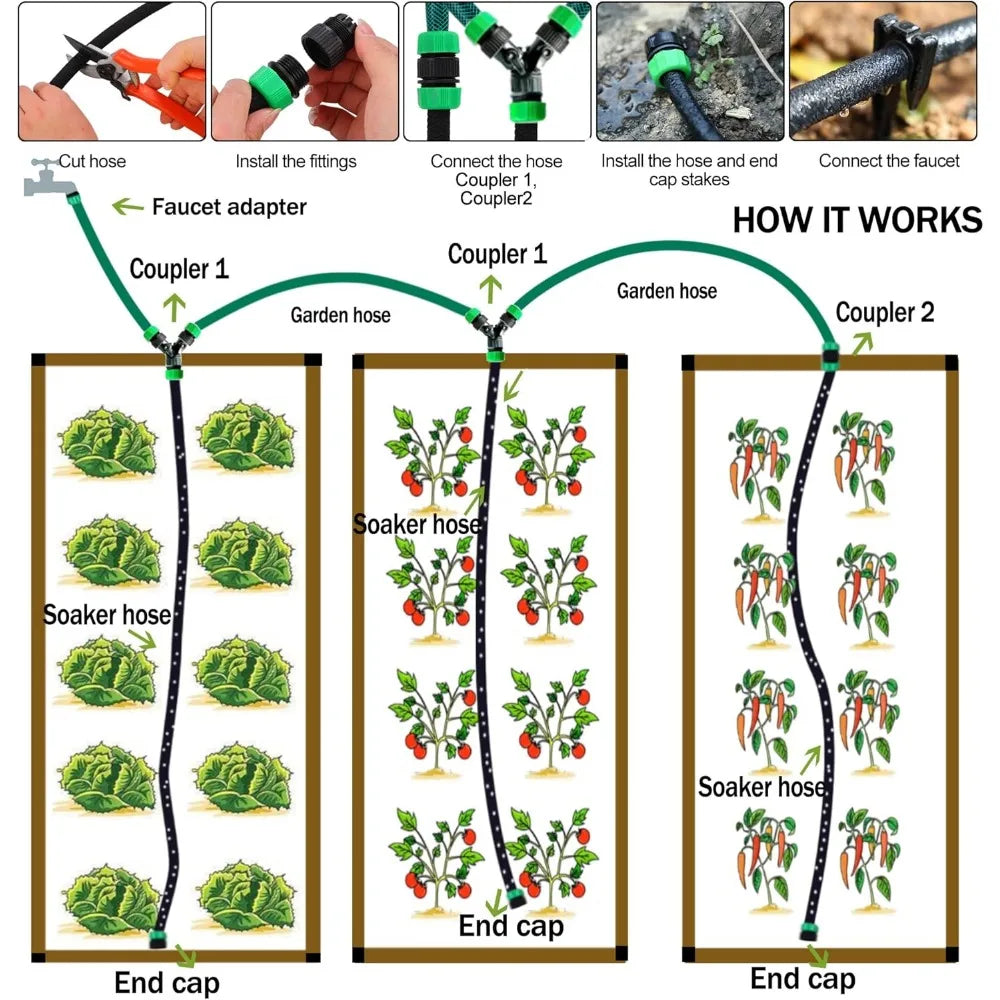 Flexible 75-Foot Soaker Hose System with 50-Foot Garden Hose