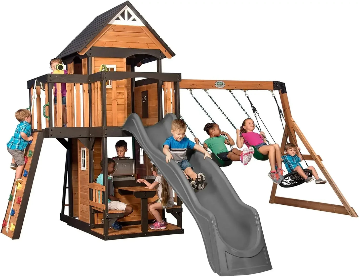 Canyon Creek Cedar Wood Swing Set with Wave Slide