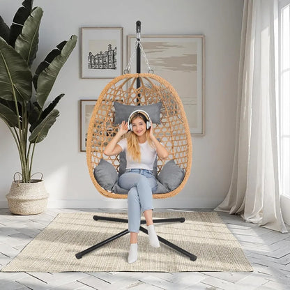 Hanging Egg Chair with Stand & Cushions