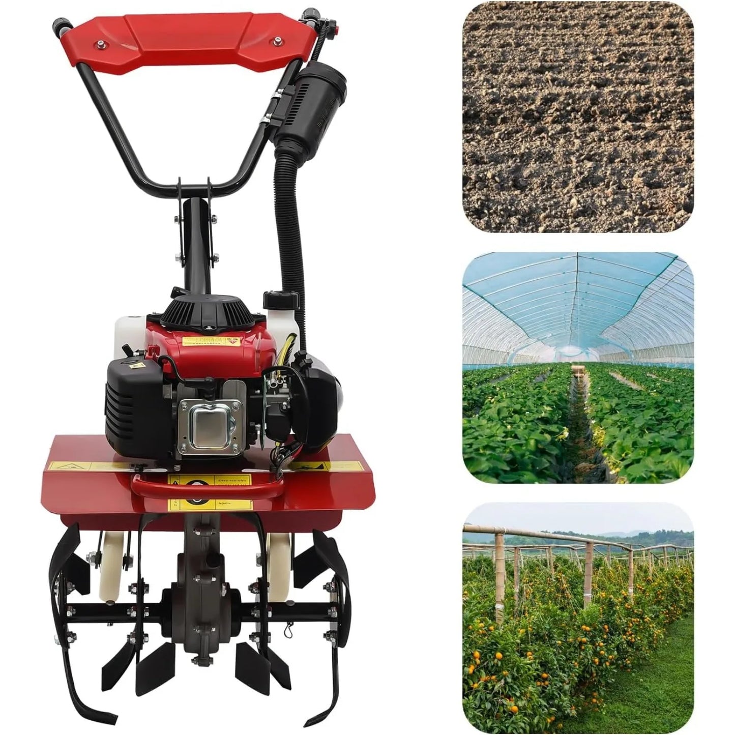 Full-Size Front Tine Tiller, 63cc Air-Cooled 4-Stroke Gasoline Engine