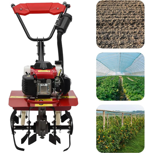 Full-Size Front Tine Tiller, 63cc Air-Cooled 4-Stroke Gasoline Engine