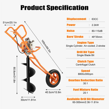 63CC Digging Machine Gas Powered Earth Auger