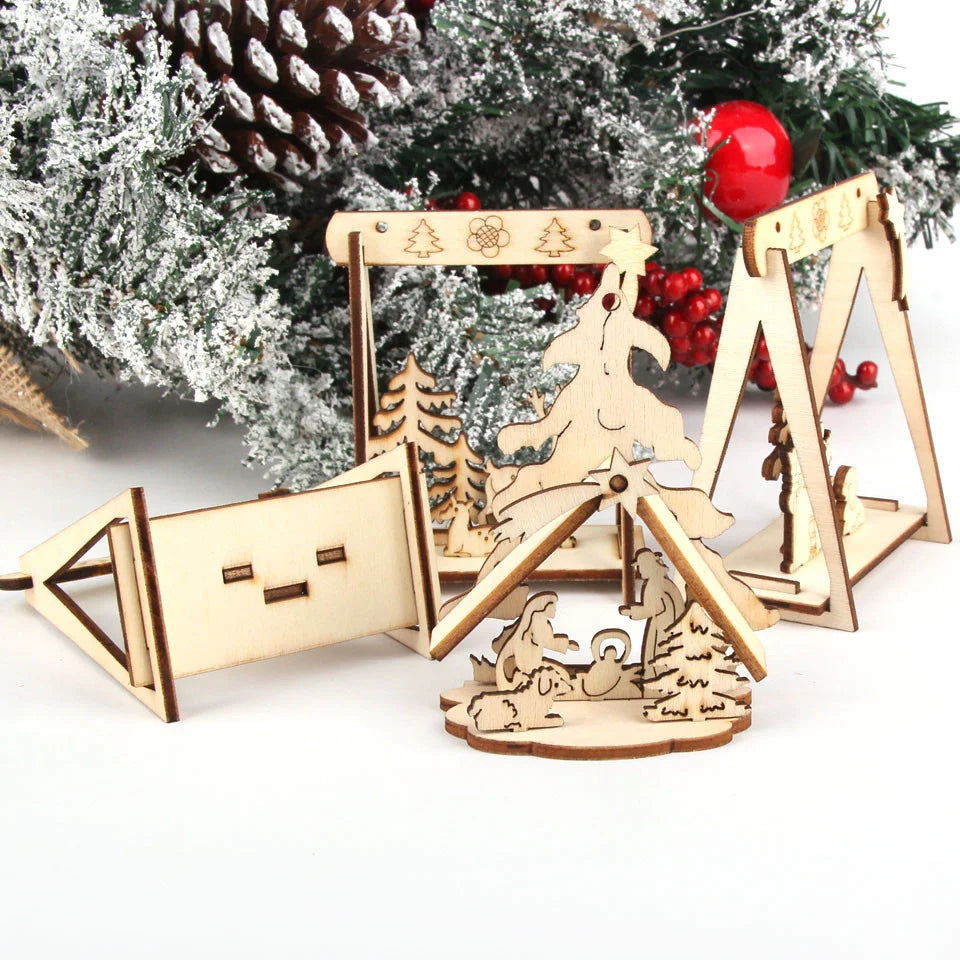 4PCS/Lot DIY Creative Mini Hollow Christmas Wooden Ornaments
