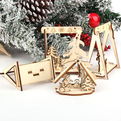 4PCS/Lot DIY Creative Mini Hollow Christmas Wooden Ornaments